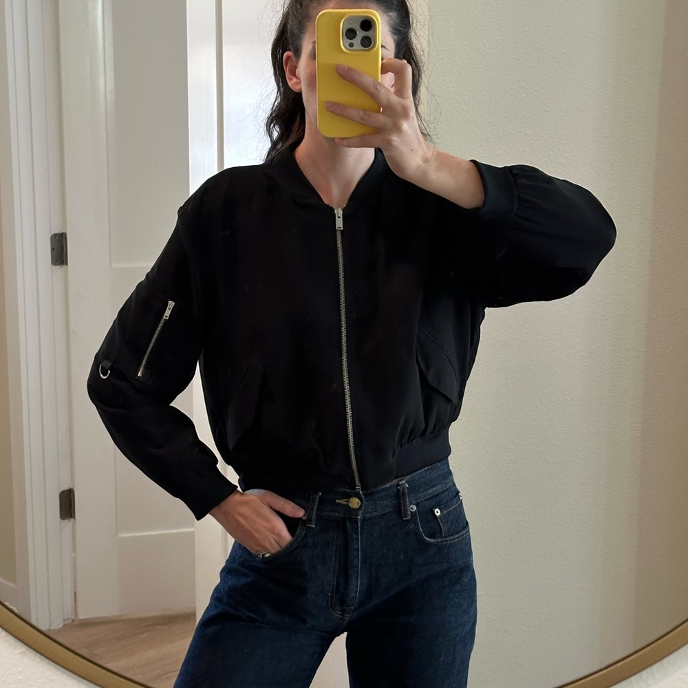 ZARA Chiffon Bomber Hardware Jacket‎ in Black, size M